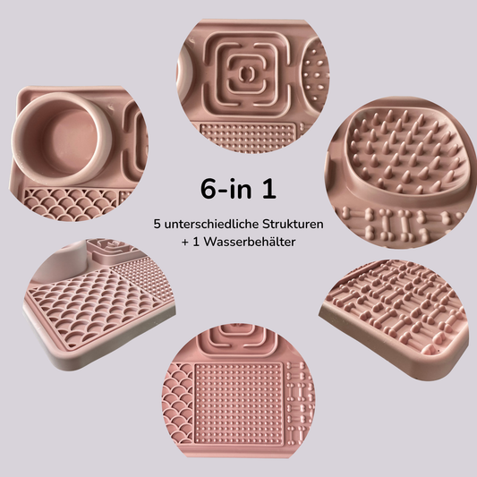 6-in-1 Silikon Slow Feeder-Napf / Multistrukturierte Hunde-Leckmatte mit 6 Fächern