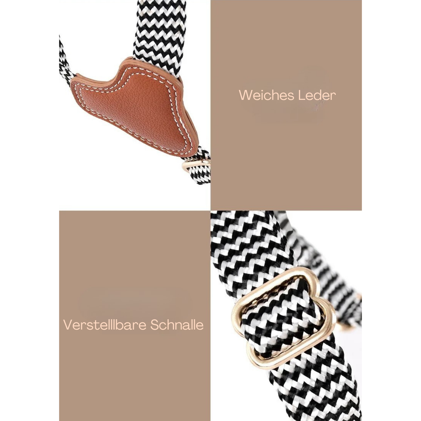 Gestreiftes Nylon-Leder Kombi-Set "ZicZac" - Leine, Halsband, Geschirr