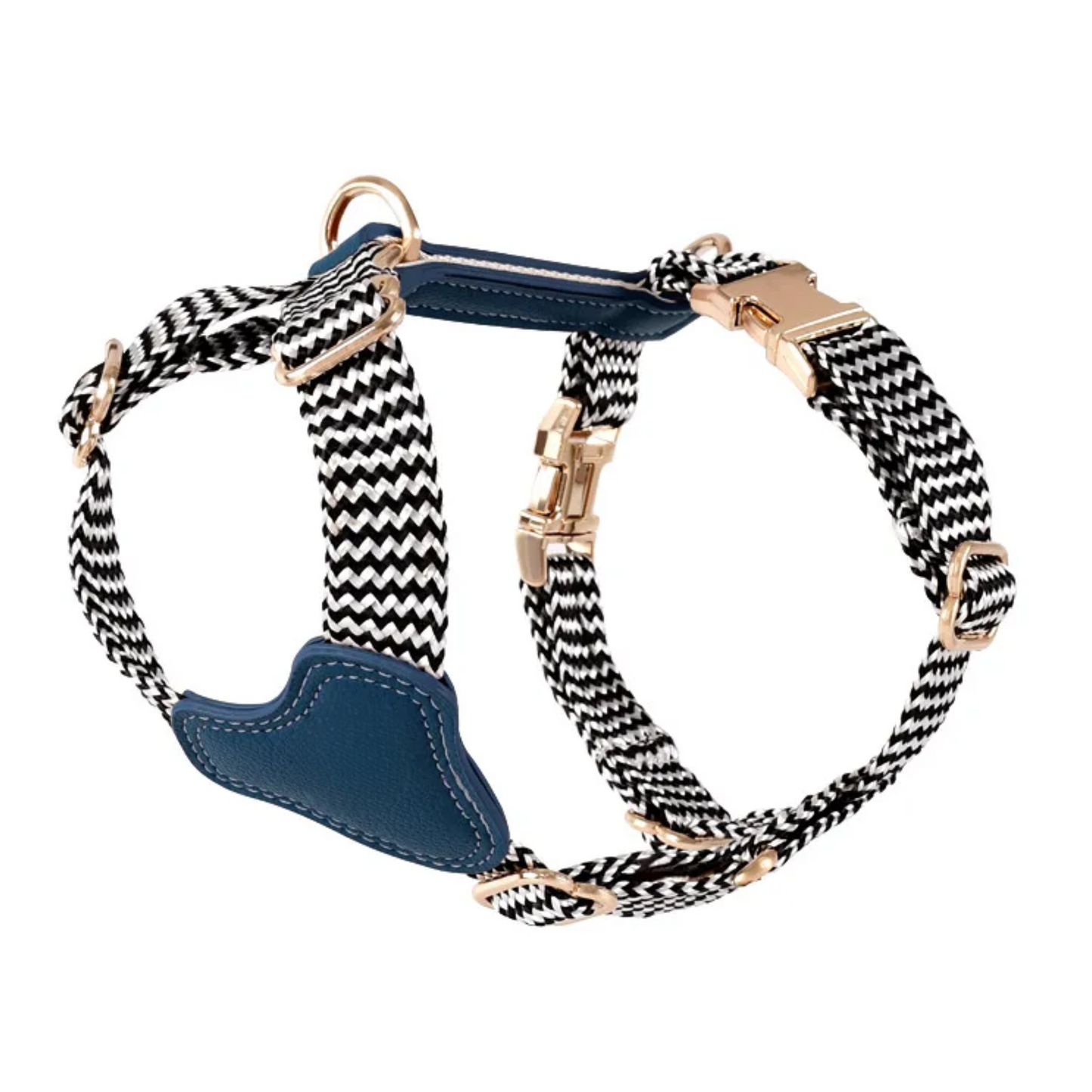 Gestreiftes Nylon-Leder Kombi-Set "ZicZac" - Leine, Halsband, Geschirr