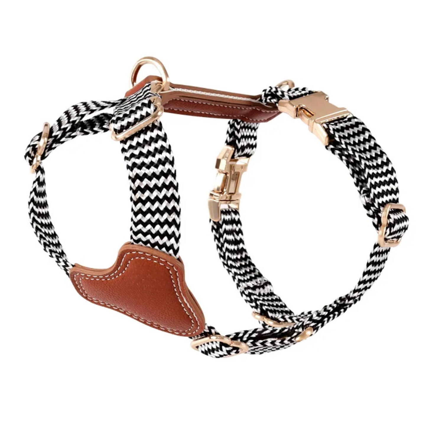 Gestreiftes Nylon-Leder Kombi-Set "ZicZac" - Leine, Halsband, Geschirr