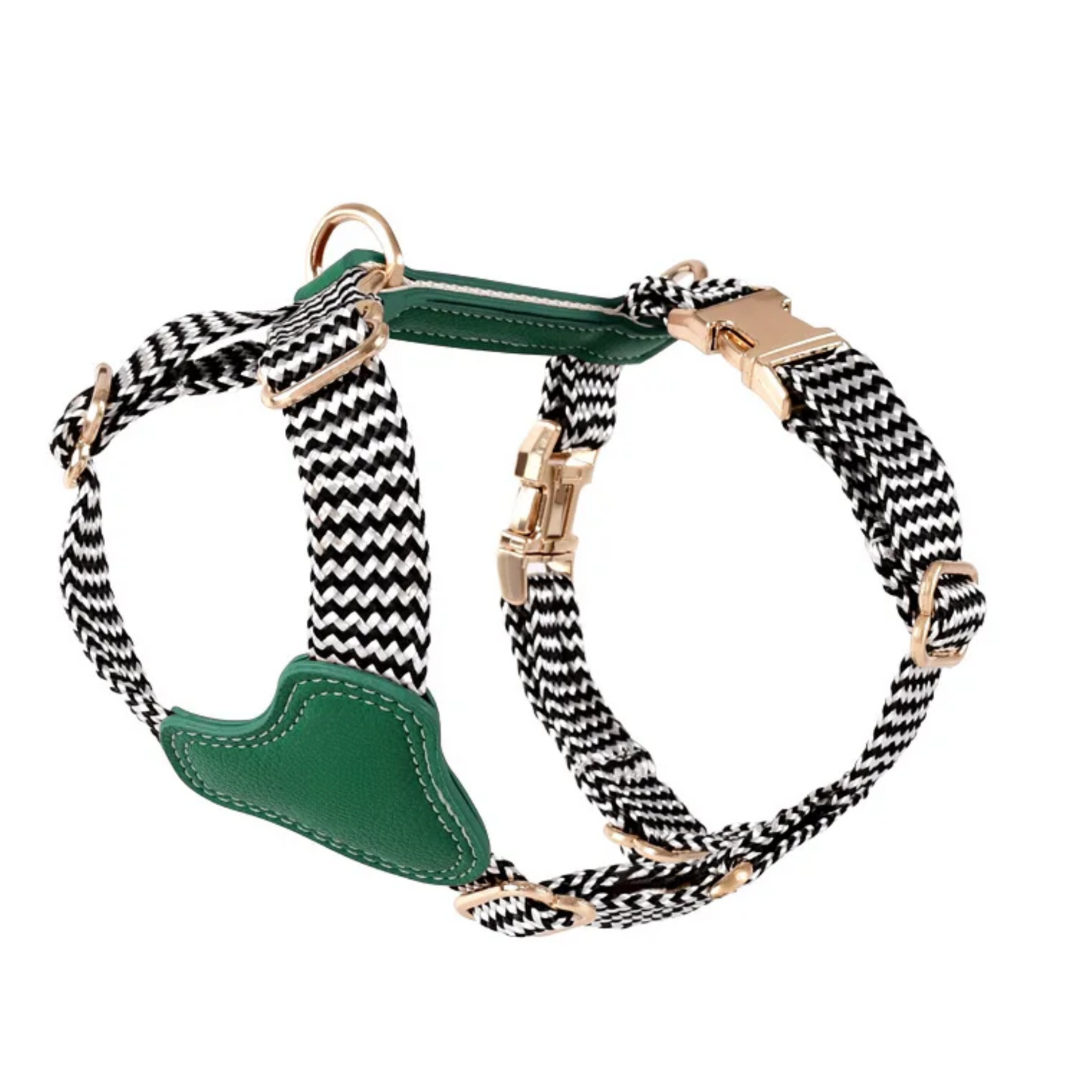 Gestreiftes Nylon-Leder Kombi-Set "ZicZac" - Leine, Halsband, Geschirr