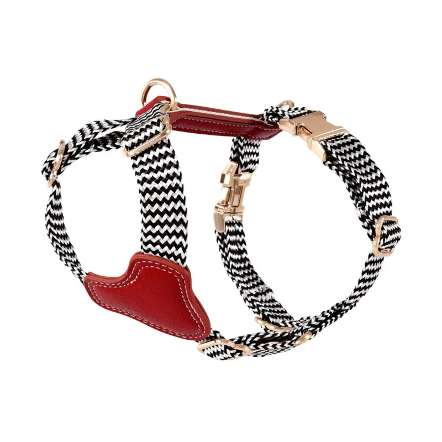 Gestreiftes Nylon-Leder Kombi-Set "ZicZac" - Leine, Halsband, Geschirr