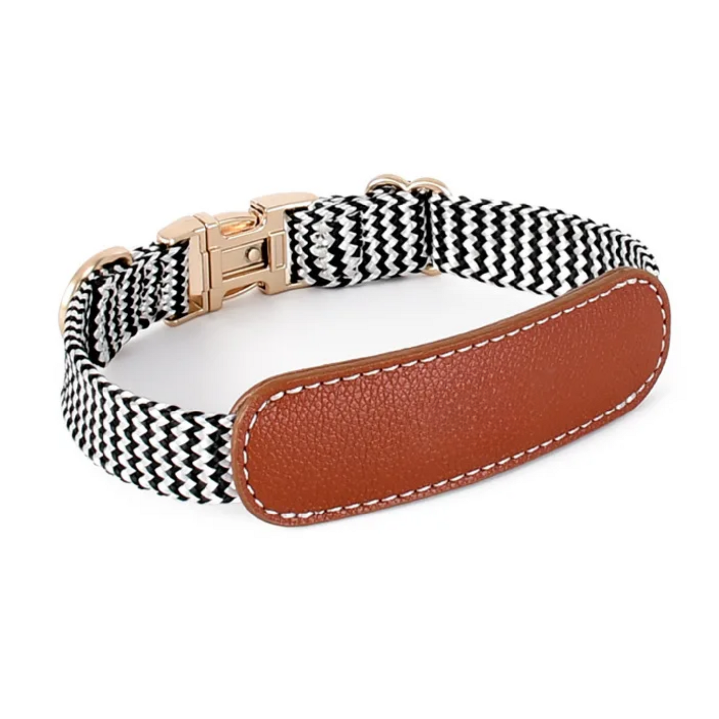 Gestreiftes Nylon-Leder Kombi-Set "ZicZac" - Leine, Halsband, Geschirr