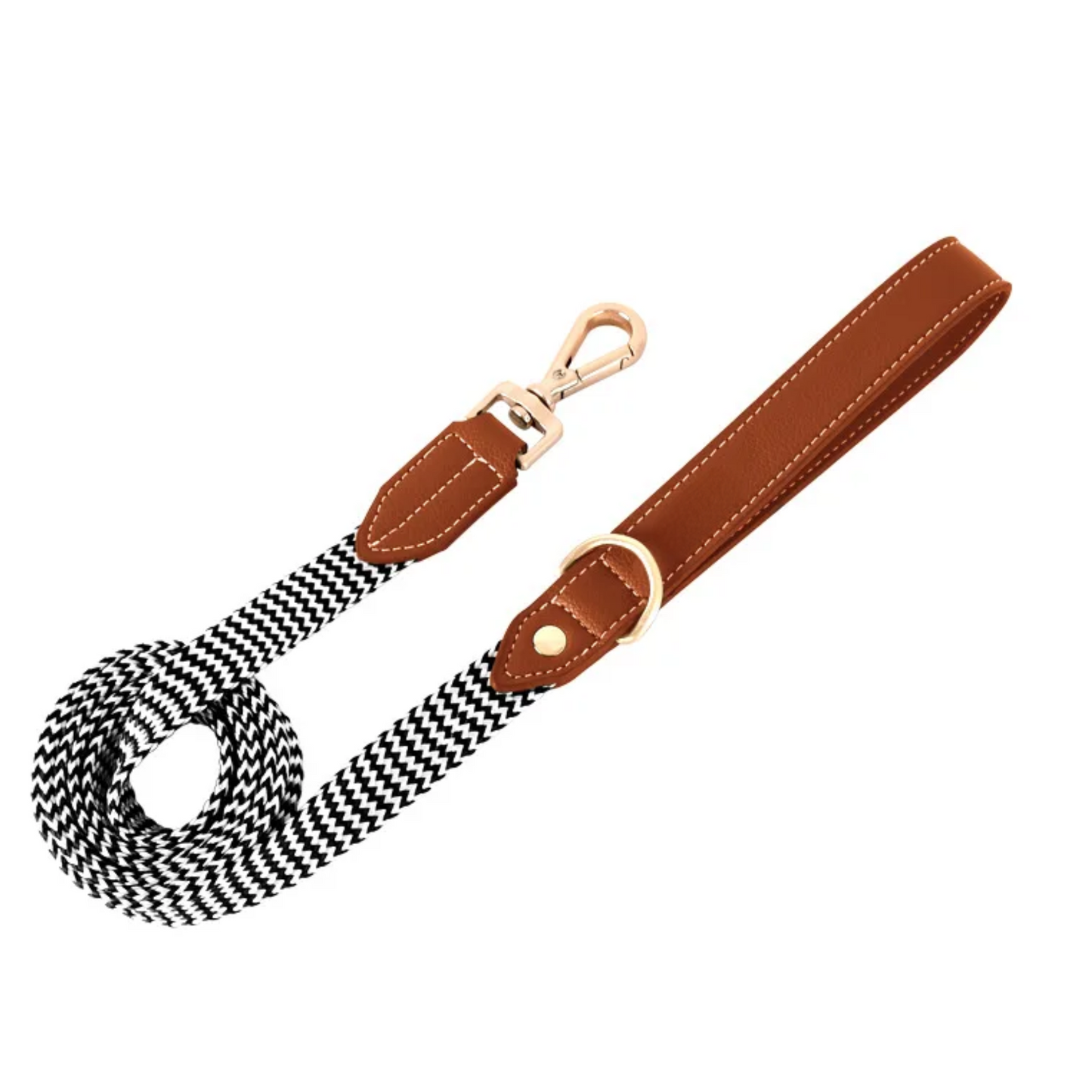 Gestreiftes Nylon-Leder Kombi-Set "ZicZac" - Leine, Halsband, Geschirr