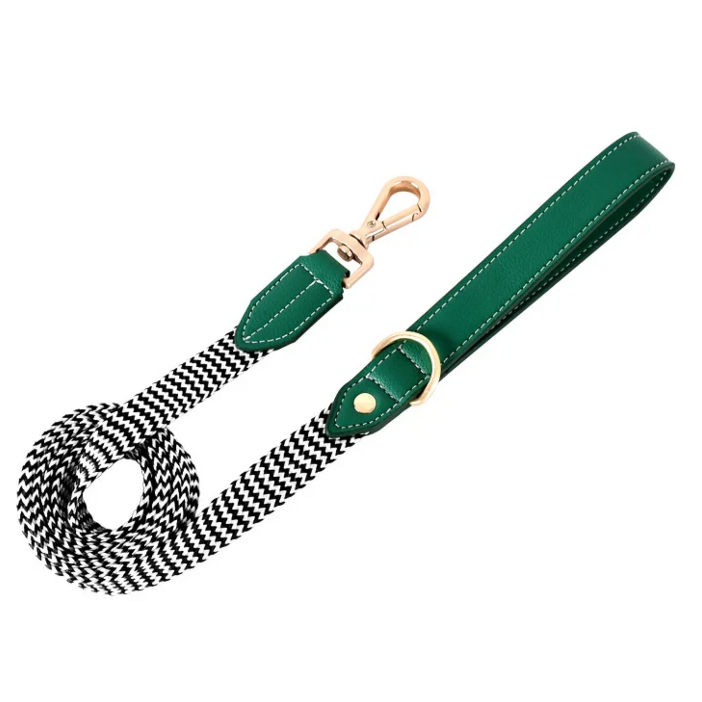 Gestreiftes Nylon-Leder Kombi-Set "ZicZac" - Leine, Halsband, Geschirr