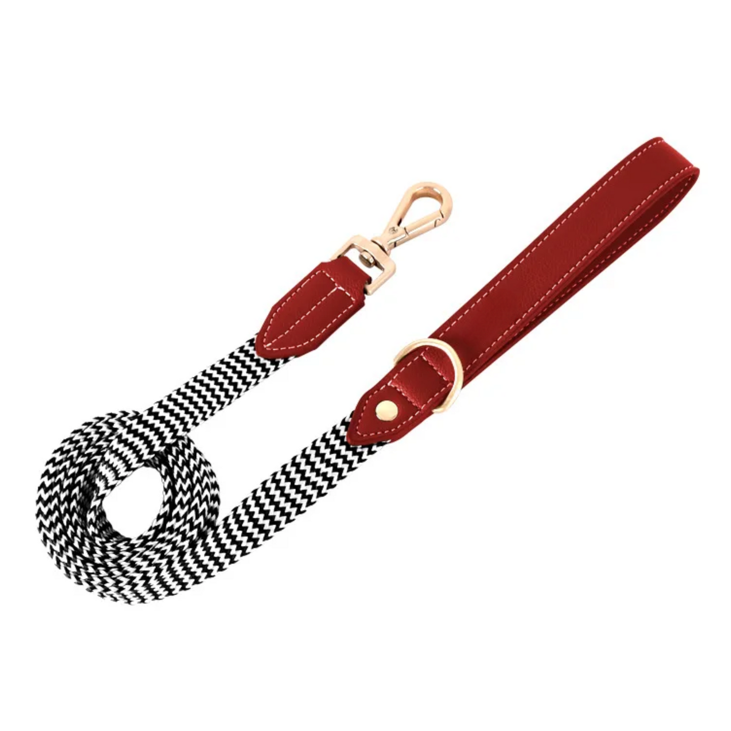 Gestreiftes Nylon-Leder Kombi-Set "ZicZac" - Leine, Halsband, Geschirr