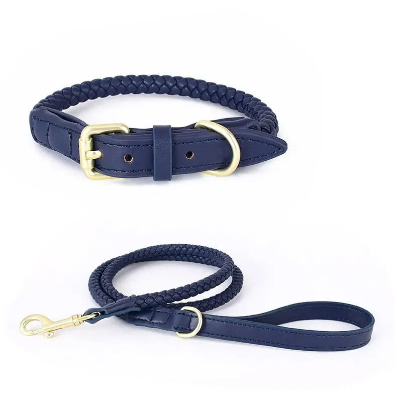 Leder Hundehalsband und Leine Set "Braided'N'Style"
