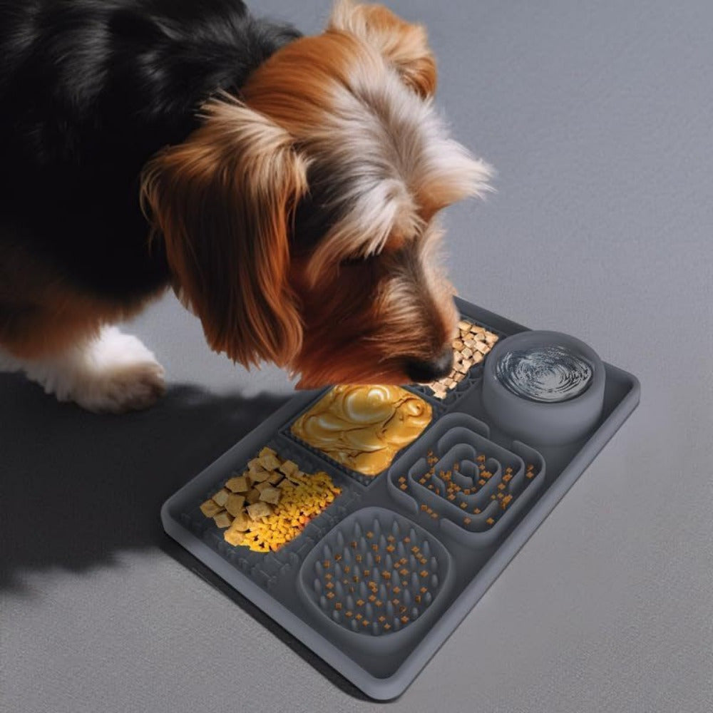 6-in-1 Silikon Slow Feeder-Napf / Multistrukturierte Hunde-Leckmatte mit 6 Fächern