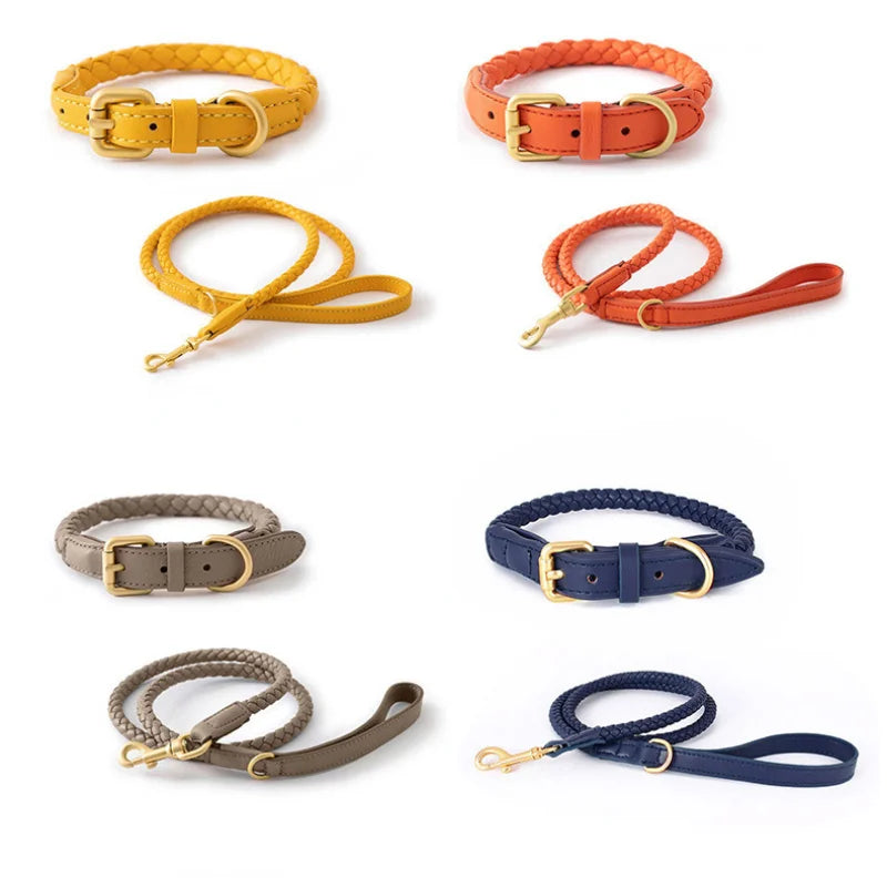 Leder Hundehalsband und Leine Set "Braided'N'Style"
