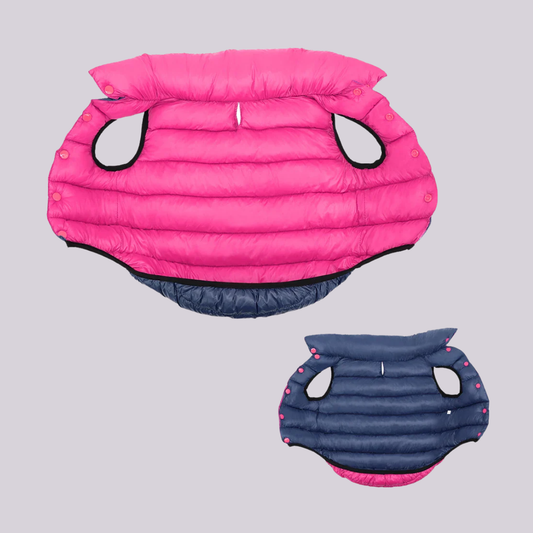 Gefütterte Winter-Hundejacke mit Polyesterfasern (Vegan), wendbar, Wasserabweisend