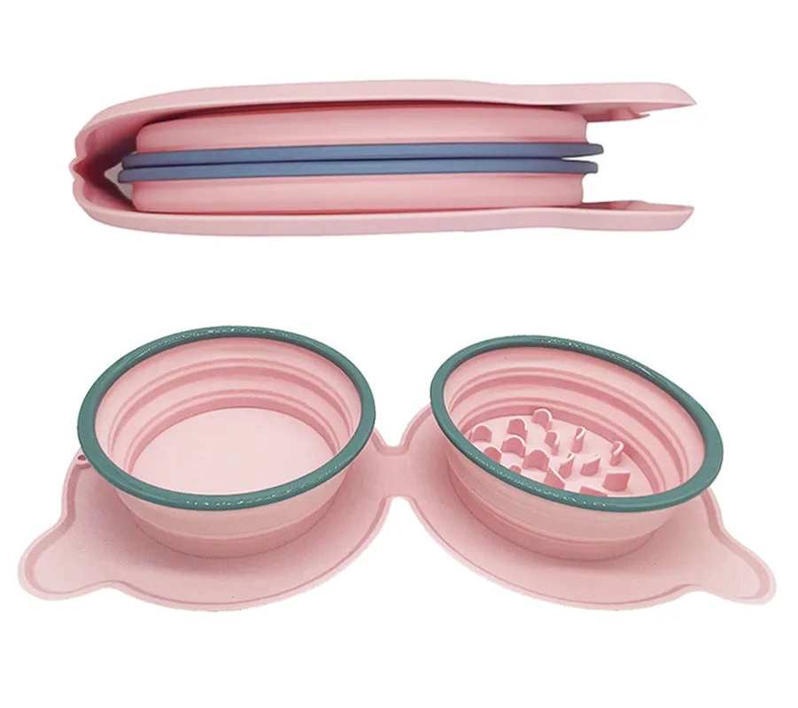 Faltbarer Doppeltes Silikon-Reisenapf „Slow Feeder“