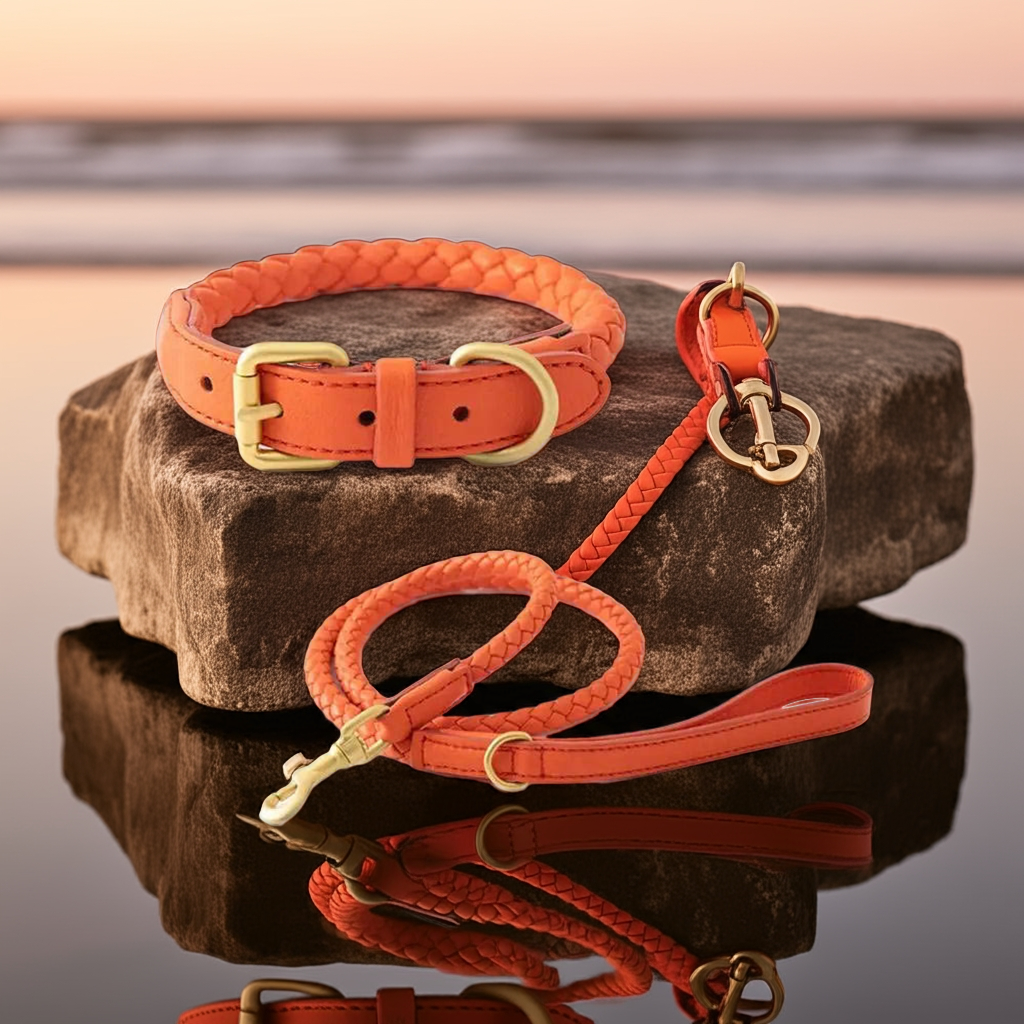 Leder Hundehalsband und Leine Set "Braided'N'Style"