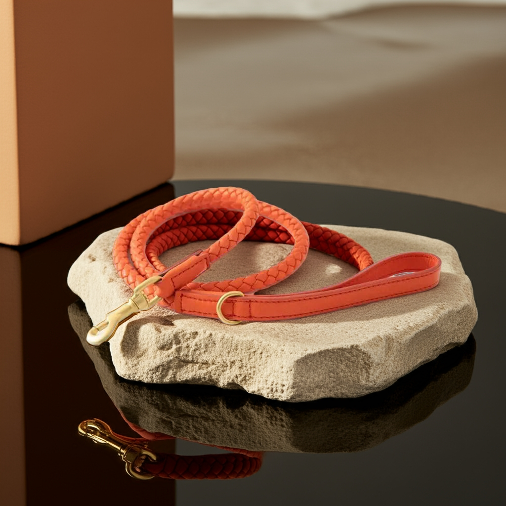 Leder Hundehalsband und Leine Set "Braided'N'Style"