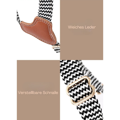 Gestreiftes Nylon-Leder Kombi-Set  "ZicZac" - Leine, Halsband, Geschirr