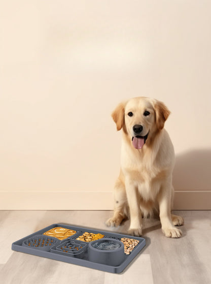 6-in-1 Silikon Slow Feeder-Napf / Multistrukturierte Hunde-Leckmatte mit 6 Fächern