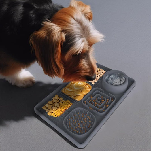 6-in-1 Silikon Slow Feeder-Napf / Multistrukturierte Hunde-Leckmatte mit 6 Fächern